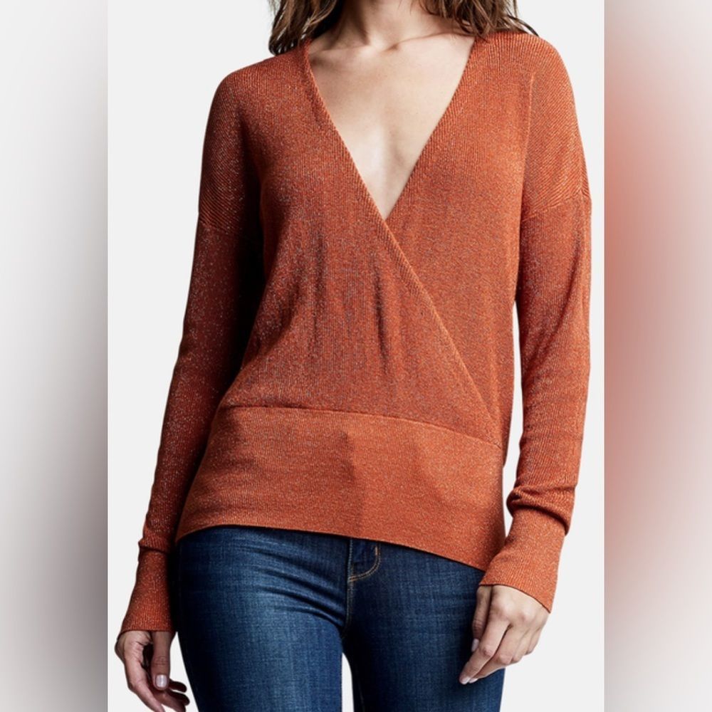 L'AGENCE Orange V-Neck Sweater